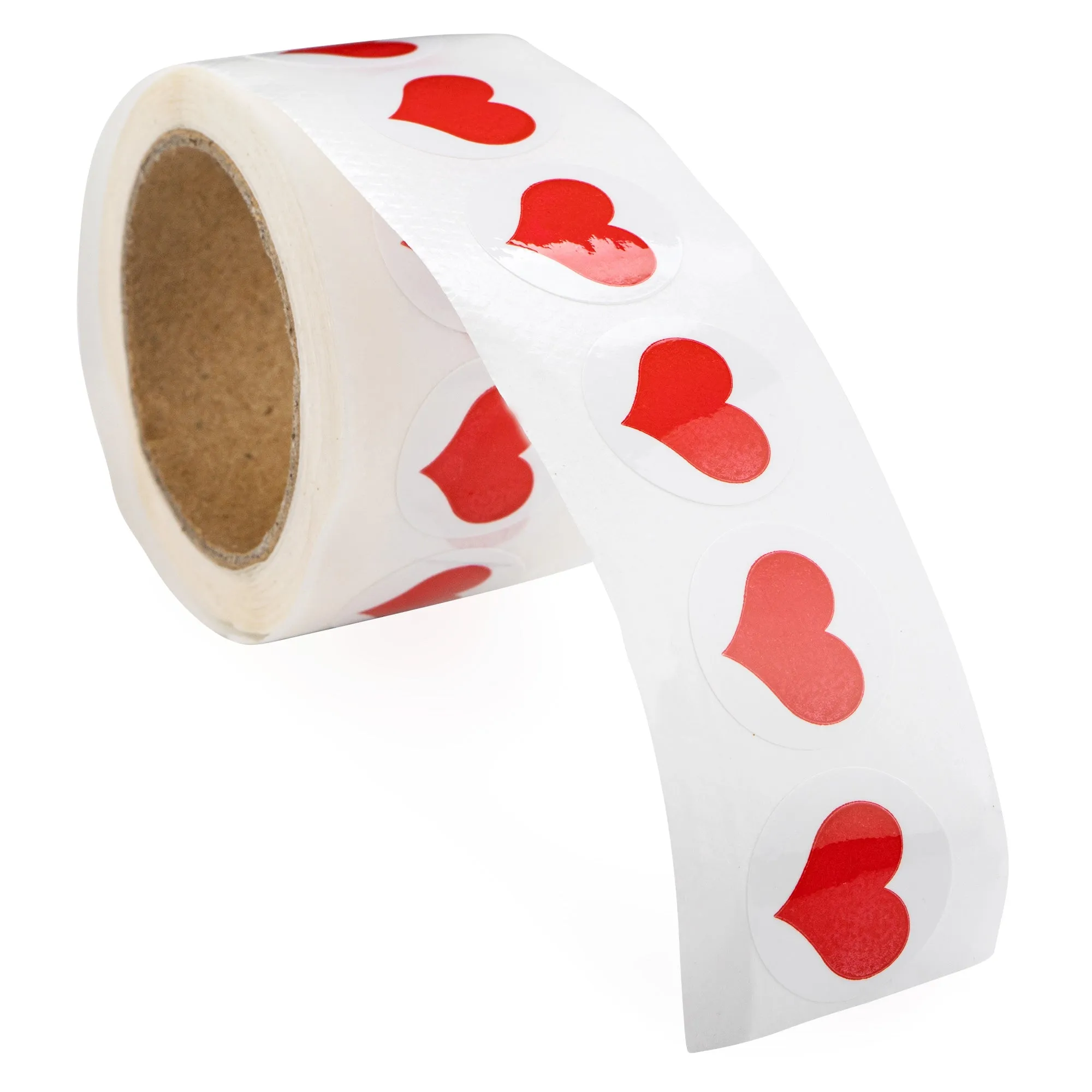 250 Small 3/4 Inch Round Red Heart Stickers (250 per Roll)