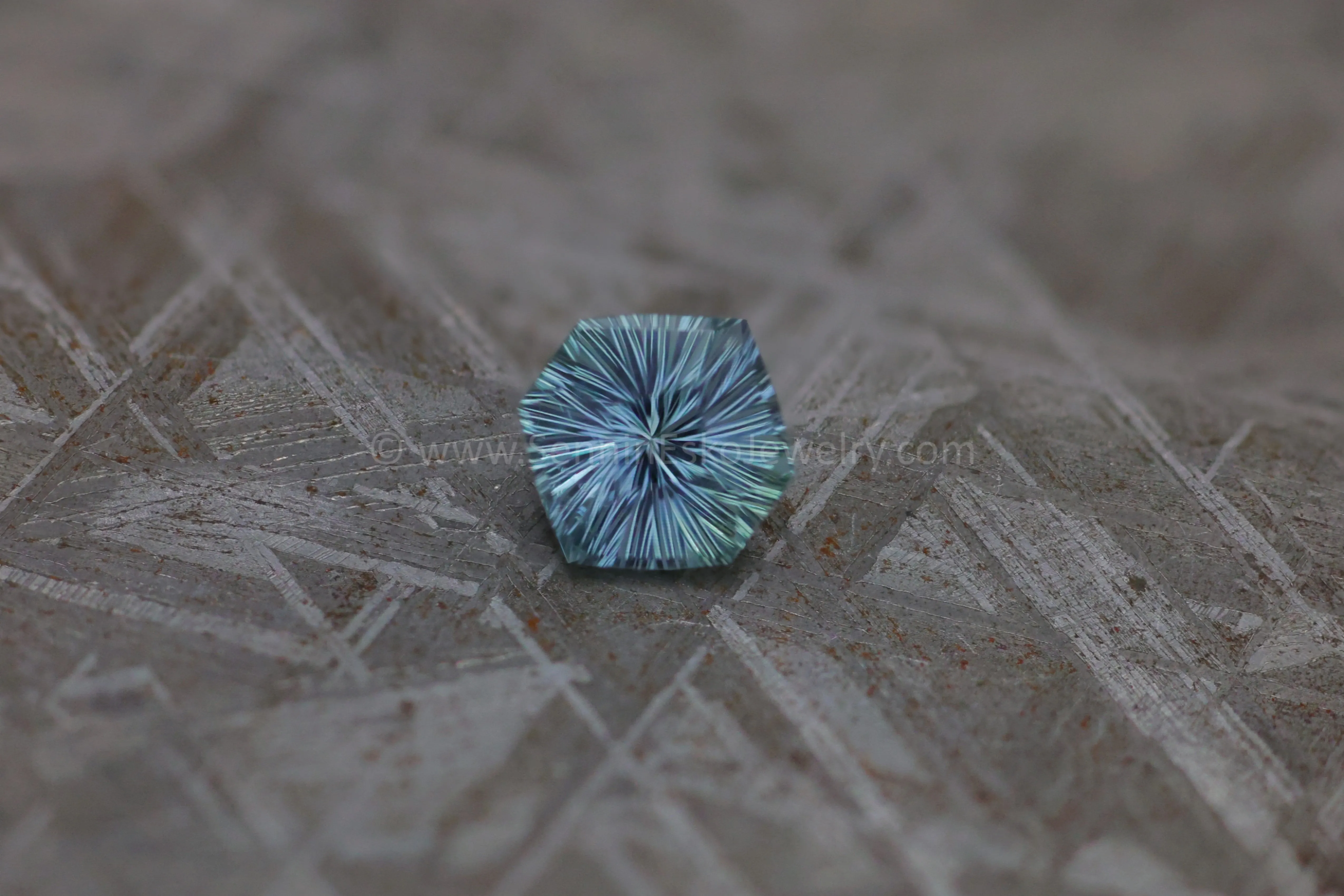 2ct Steely Teal Montana Sapphire Hexagon - 8.7x7.7mm - Galaxy Cut