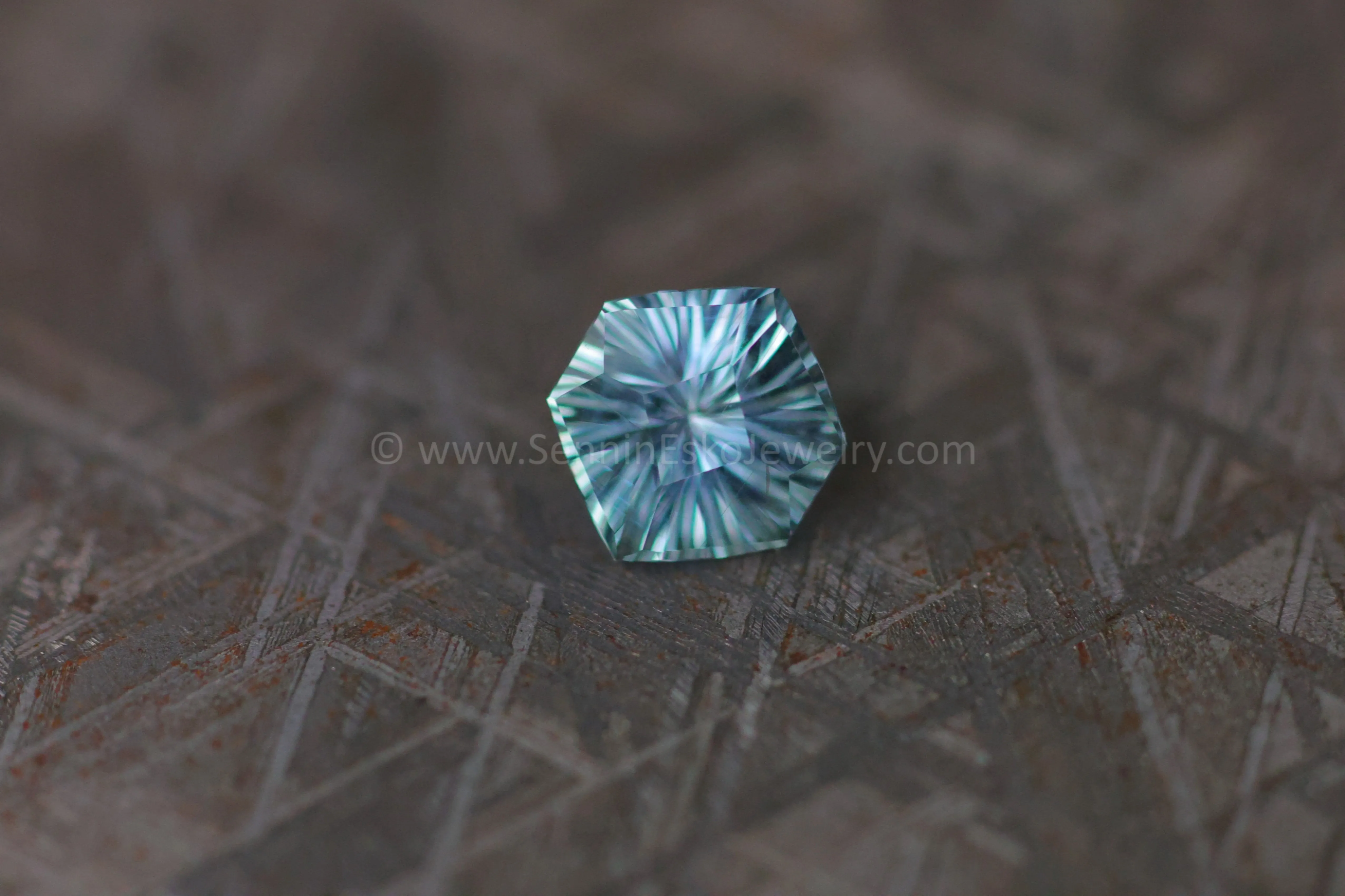 2ct Steely Teal Montana Sapphire Hexagon - 8.7x7.7mm - Galaxy Cut