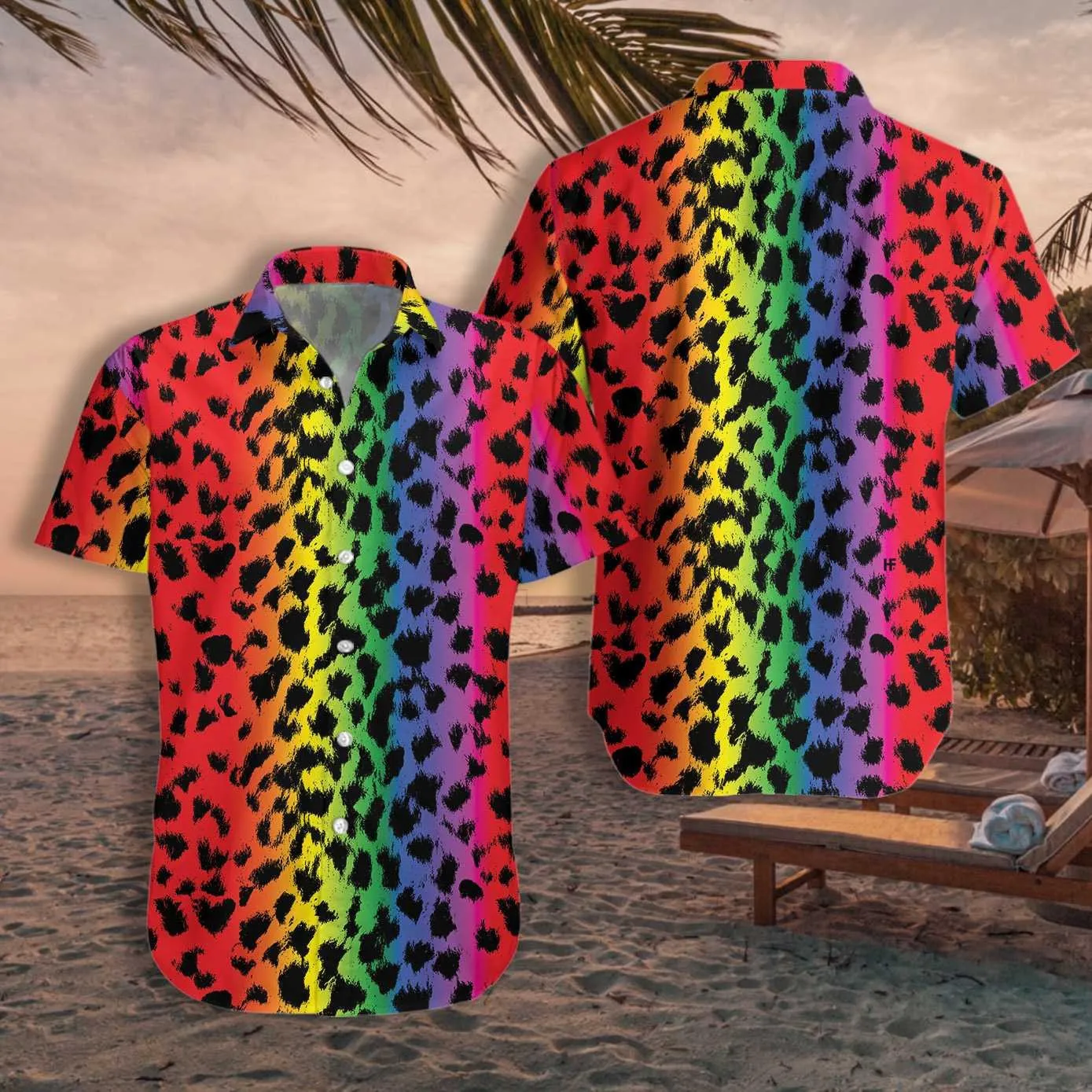 3D Shirt For Gay, Cool Leopard Skin With Rainbow Color LGBT Hawaiian Shirt