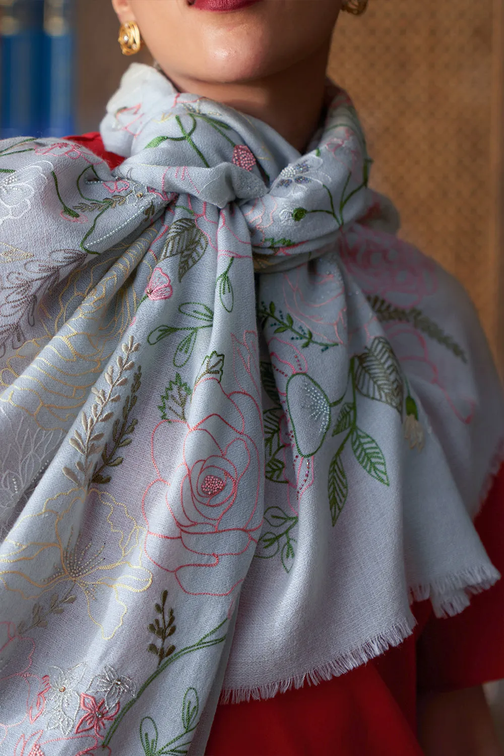 A Floral Dream | Embroidered Pure Cashmere Stole