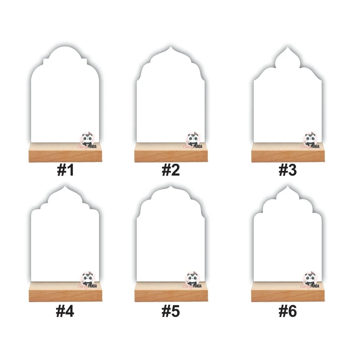 Acrylic Blank Muslim/Arabic Table Sign & Wooden Stand (Shapes & Colors)