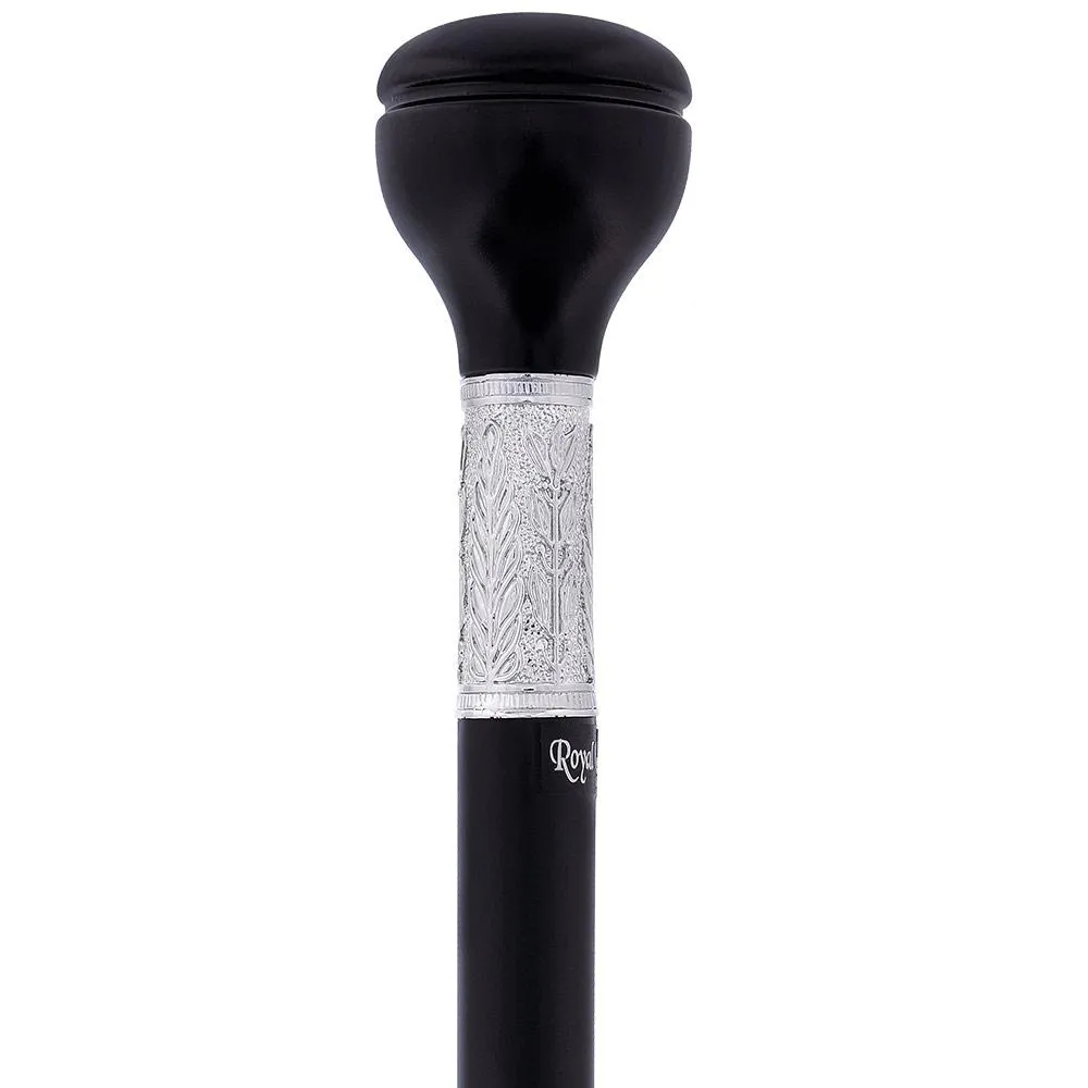 Artisan Pewter Leaf Collar: Luxury Black Beechwood Knob Handle