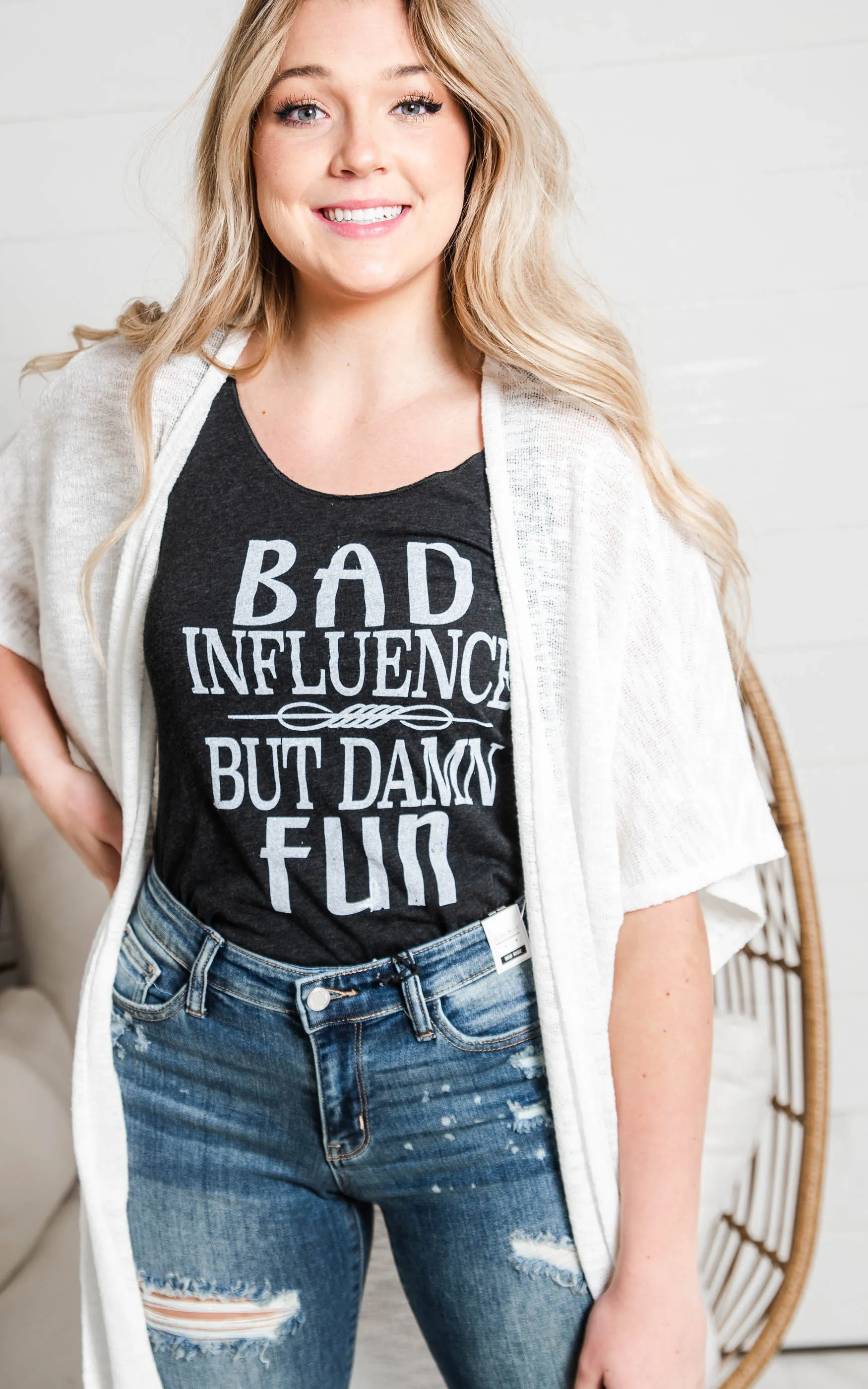 Bad Influence But Dam Fun- Black Tank**