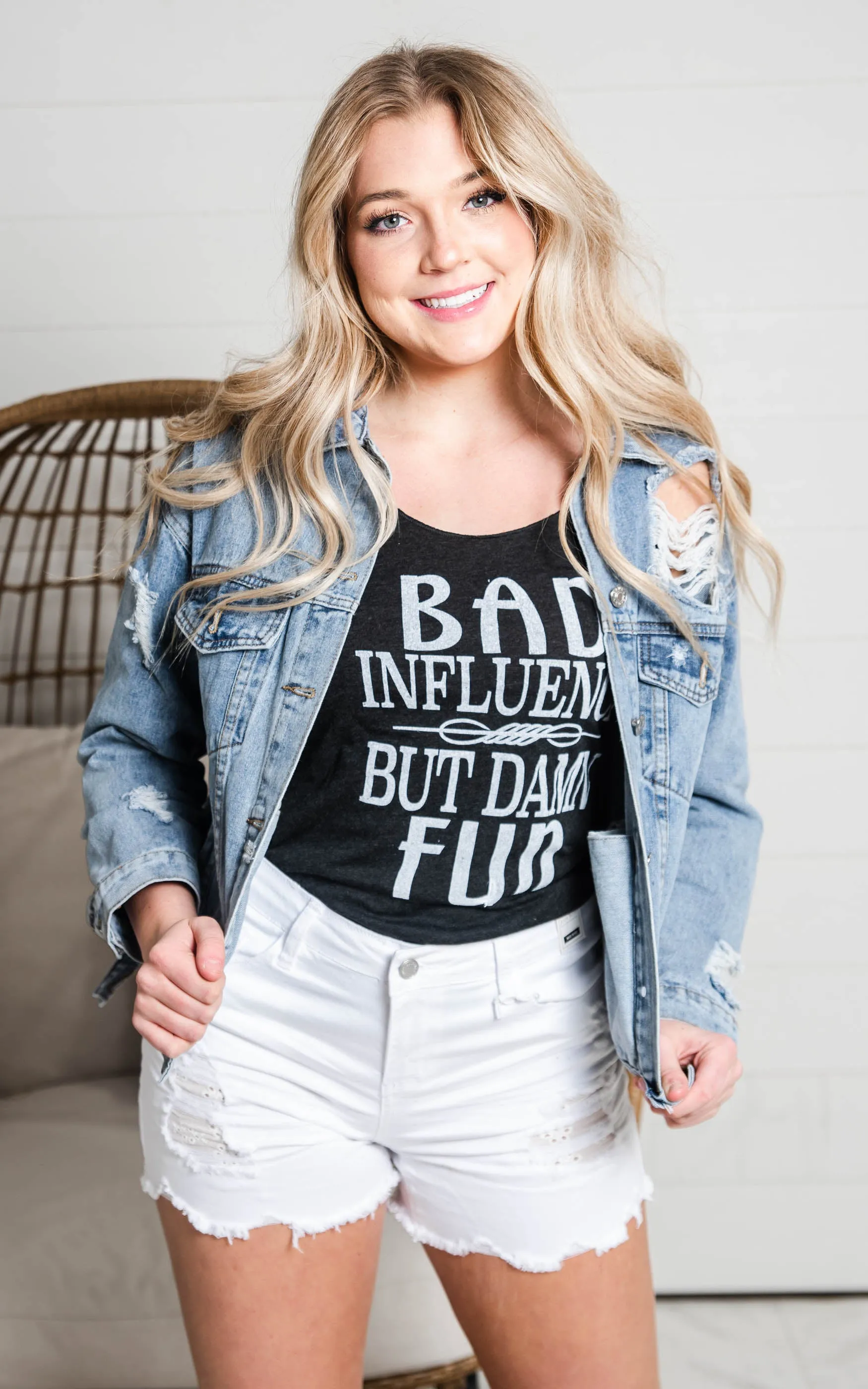 Bad Influence But Dam Fun- Black Tank**