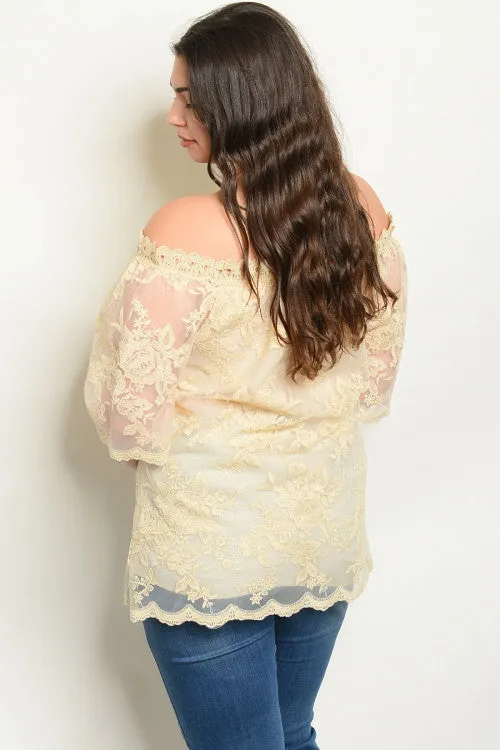 Beige Lace Overlay Plus Size Top
