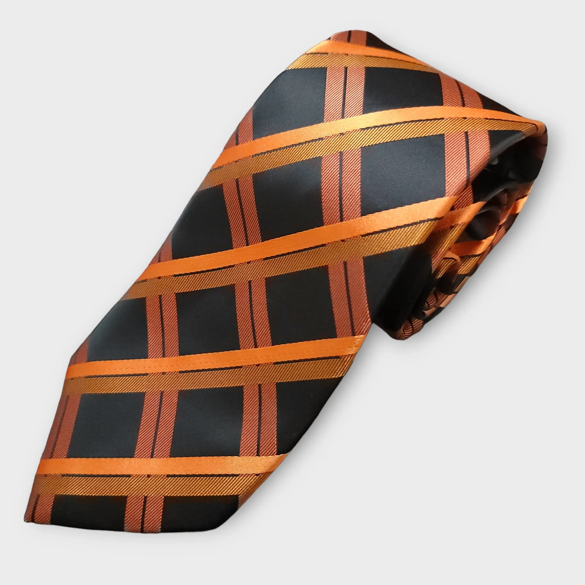Black Orange Tie Set of Pocket Square & Cufflinks