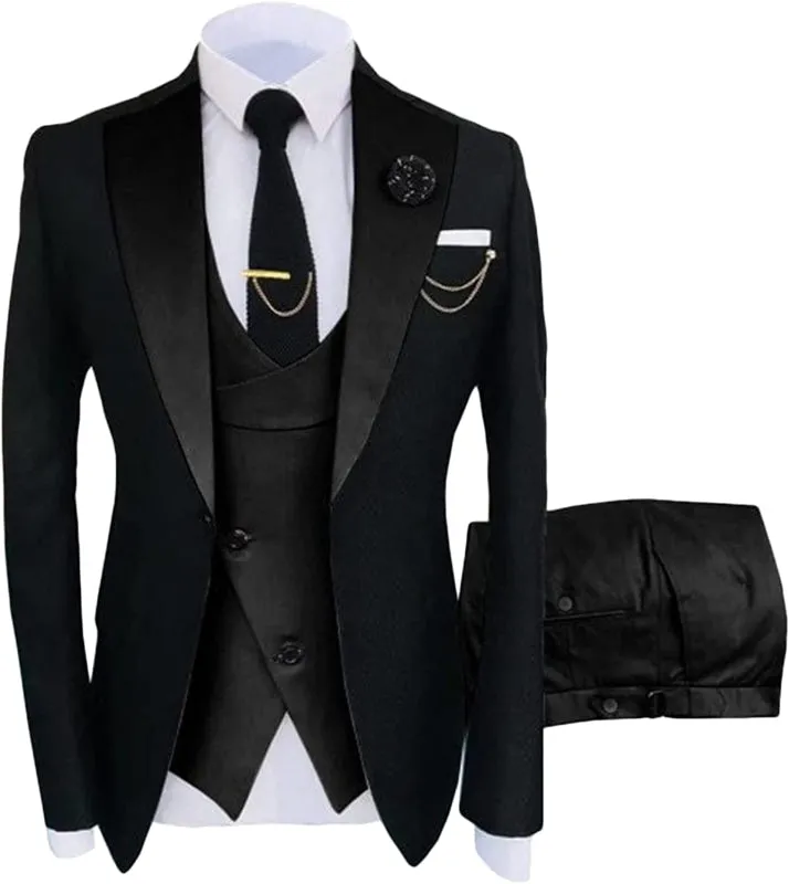 Black Shawl Lapel Three Pieces Prom Suitsfor Men Slim Fit Groomsmen Tuxedos
