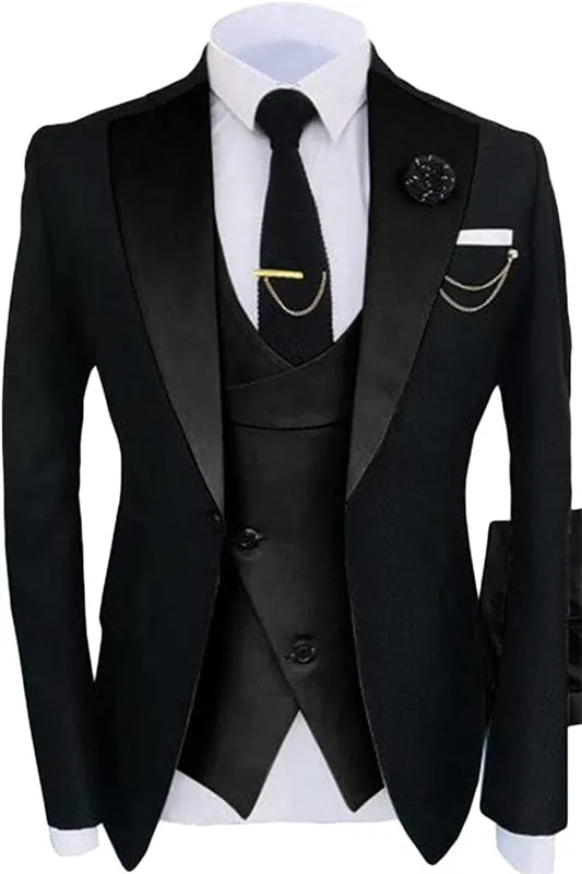 Black Shawl Lapel Three Pieces Prom Suitsfor Men Slim Fit Groomsmen Tuxedos