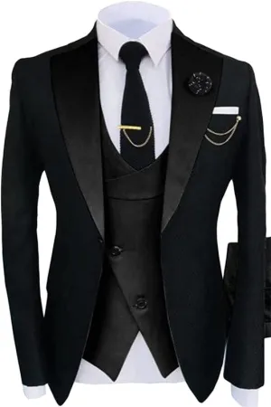Black Shawl Lapel Three Pieces Prom Suitsfor Men Slim Fit Groomsmen Tuxedos