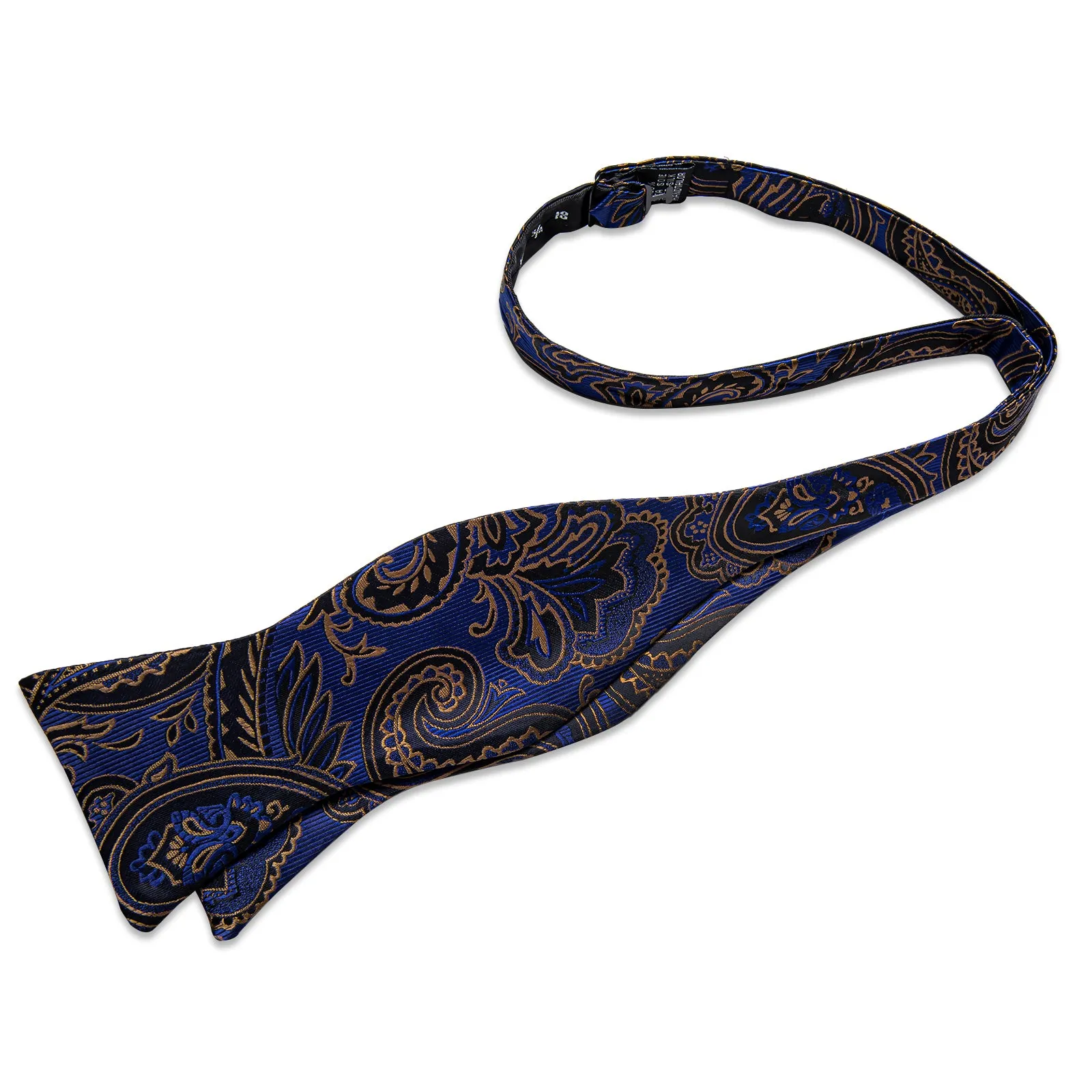 Blue Black Golden Paisley Self-tied Bow Tie Pocket Square Cufflinks Set