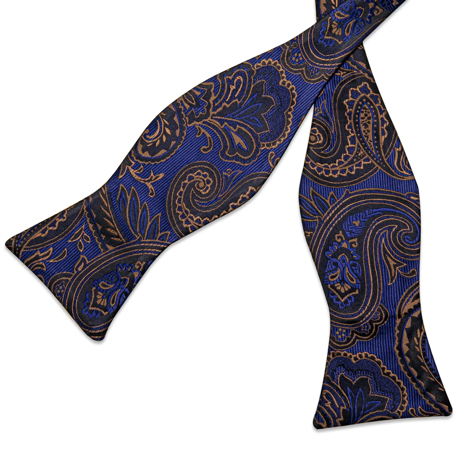 Blue Black Golden Paisley Self-tied Bow Tie Pocket Square Cufflinks Set