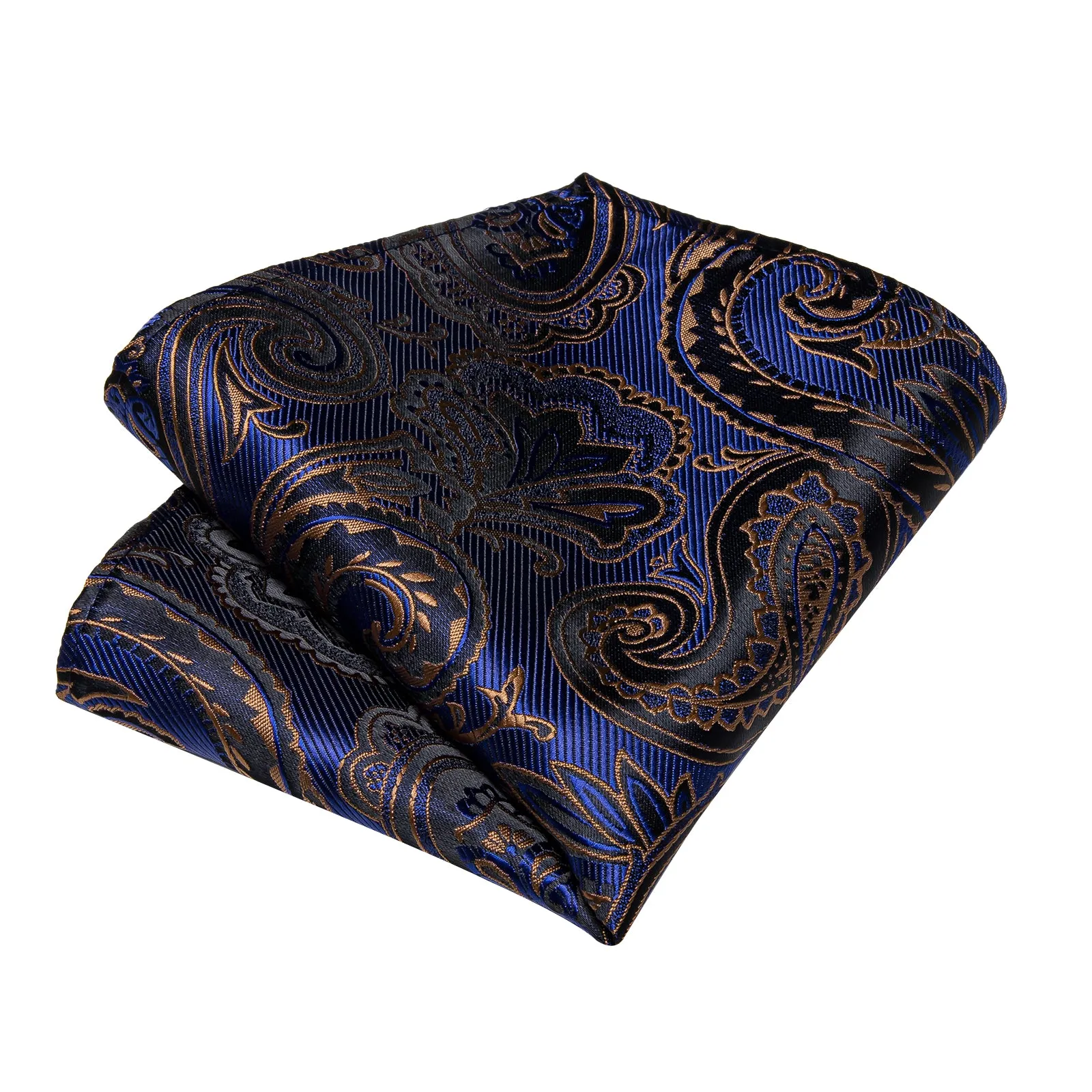 Blue Black Golden Paisley Self-tied Bow Tie Pocket Square Cufflinks Set
