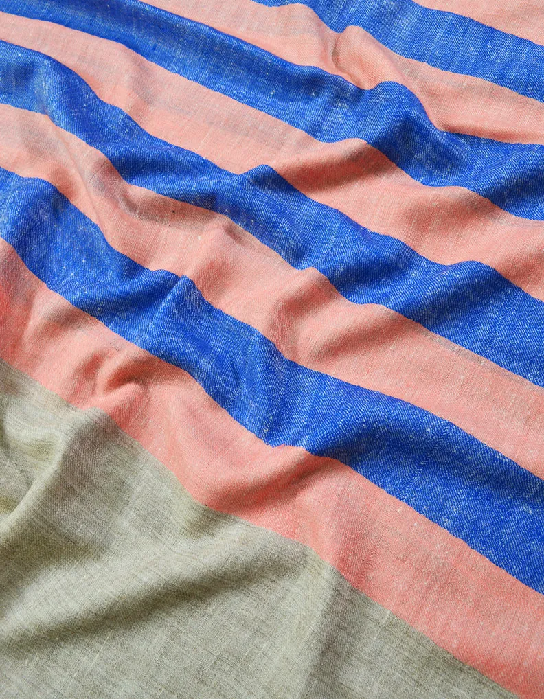 Blue  Brown and Light Orange Striped Pashmina Stole 7268