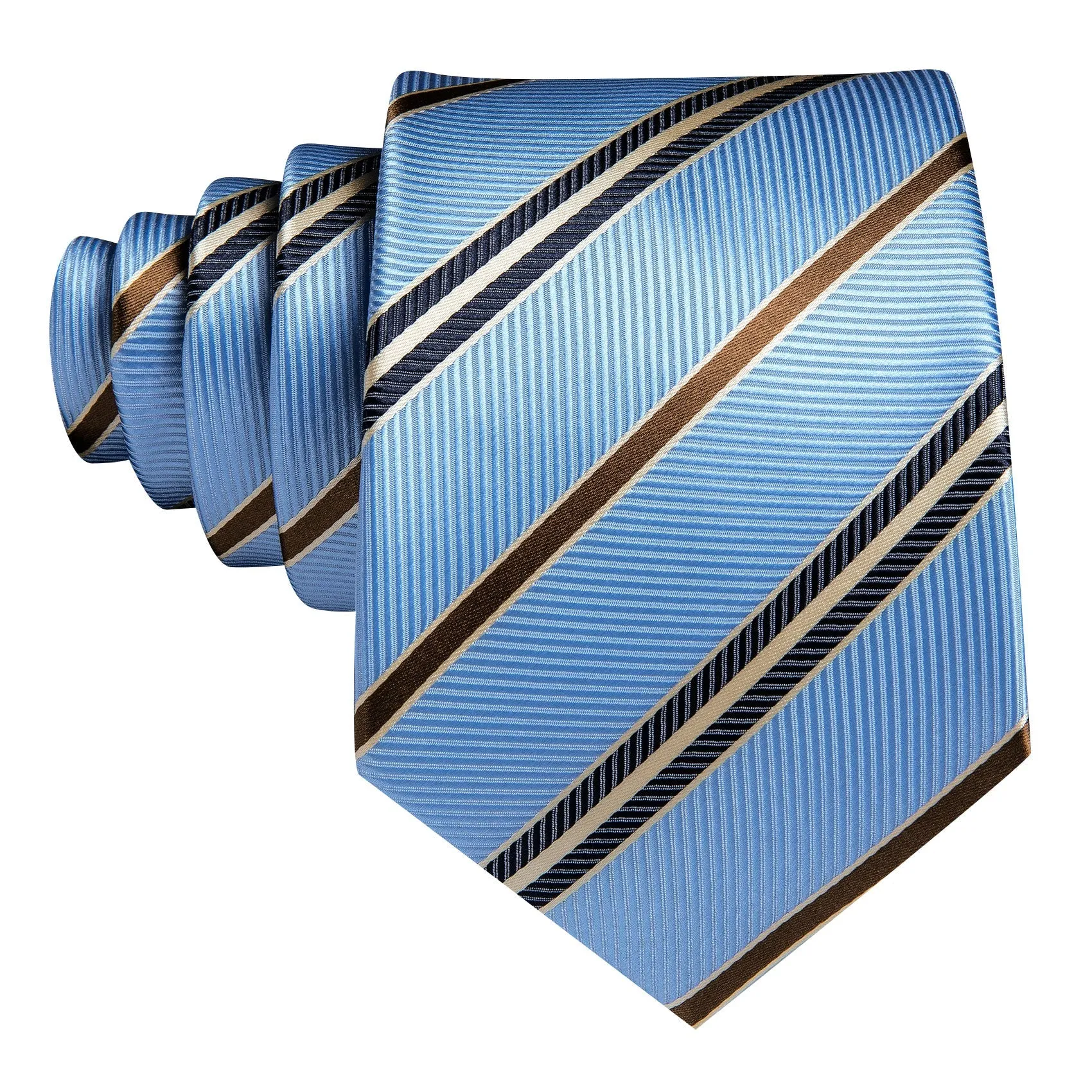 Blue Brown Black Striped Business Men's Necktie Pocket Square Cufflinks Set