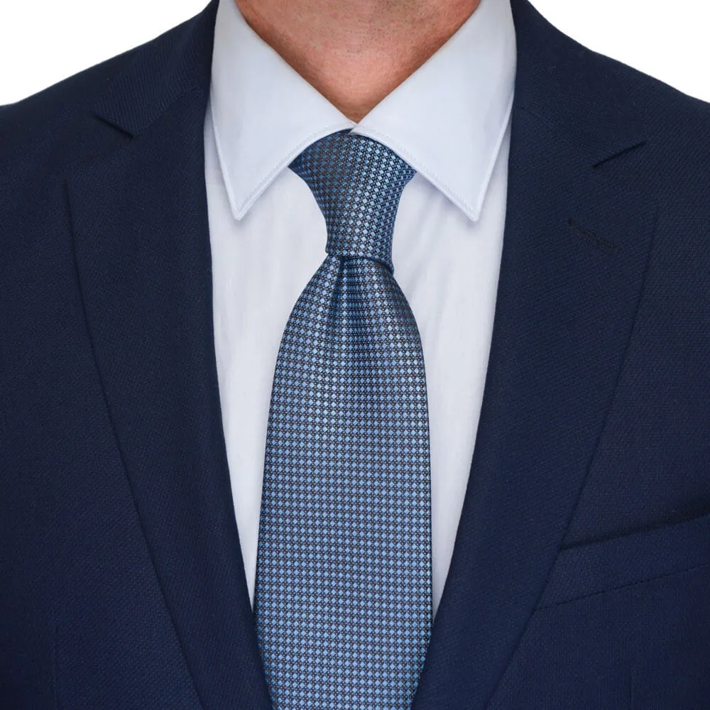 Blue Micro Geometric Motif Woven Silk Tie
