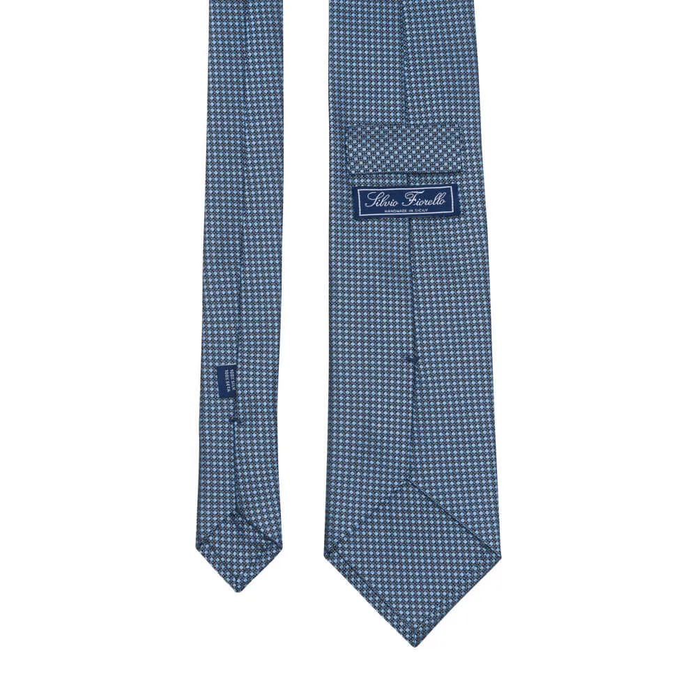 Blue Micro Geometric Motif Woven Silk Tie