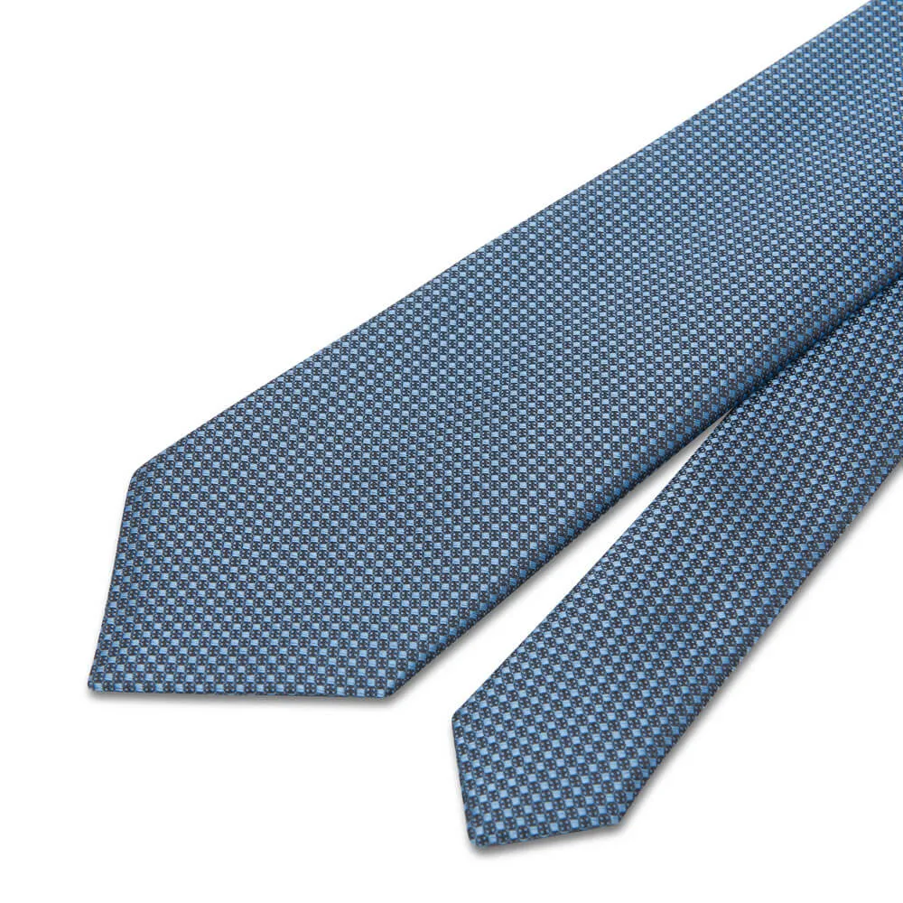 Blue Micro Geometric Motif Woven Silk Tie