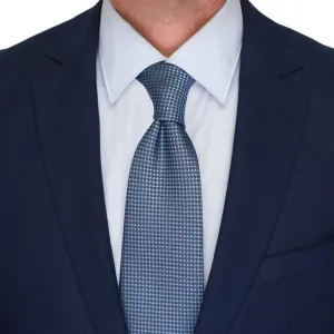 Blue Micro Geometric Motif Woven Silk Tie