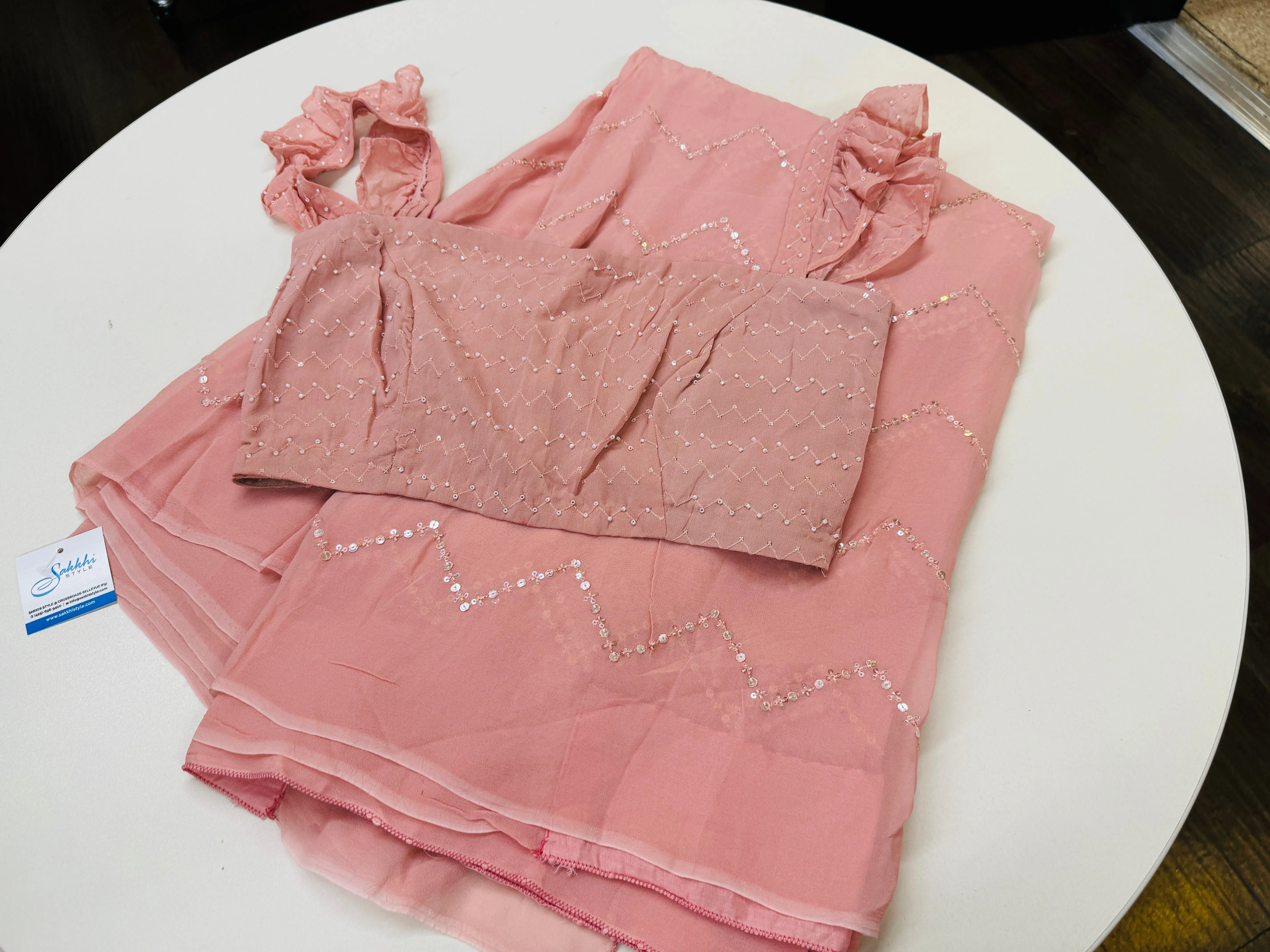 BLUSH PEACH EMBROIDERED GEORGETTE SAREE WITH BLOUSE