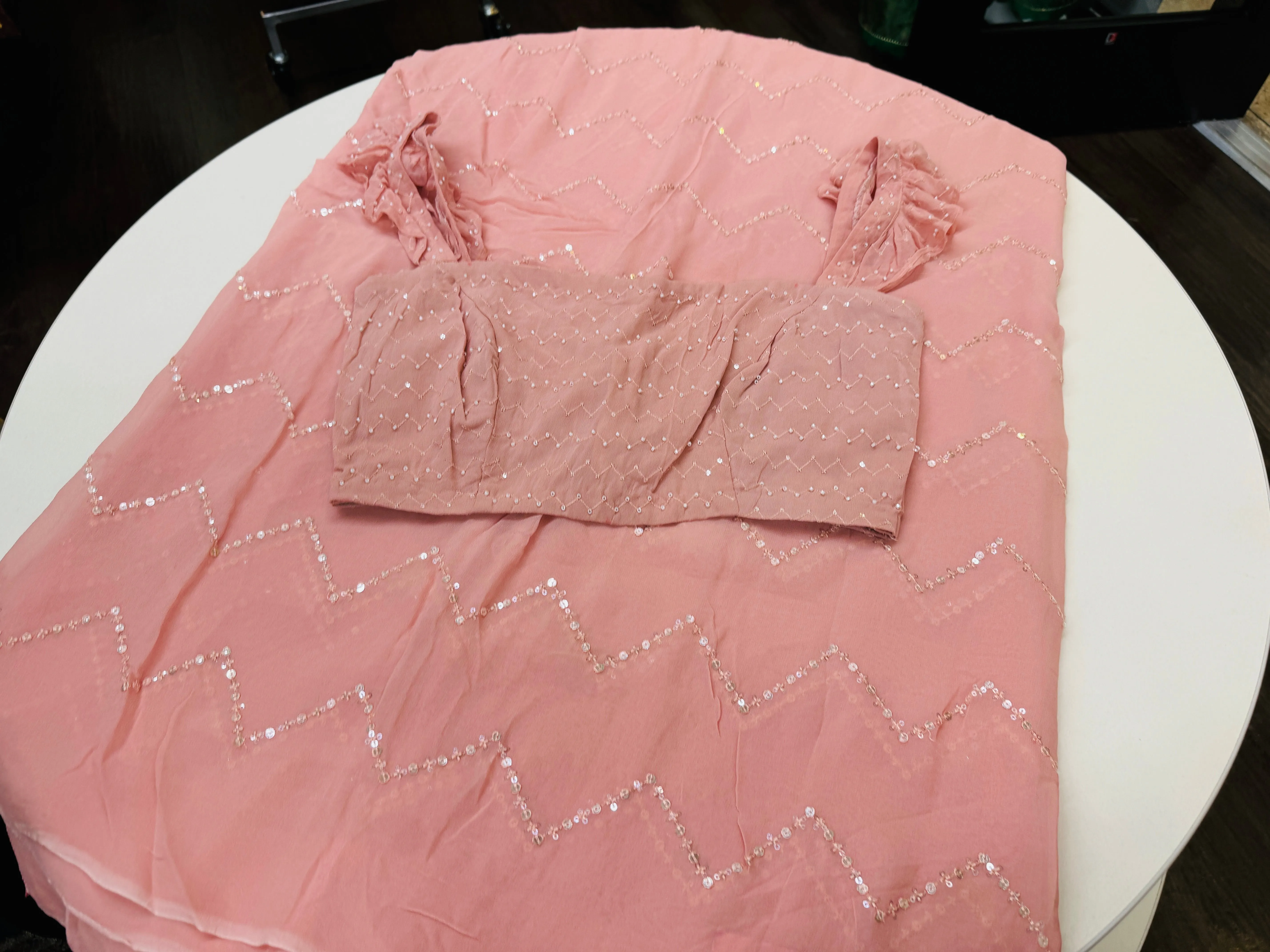 BLUSH PEACH EMBROIDERED GEORGETTE SAREE WITH BLOUSE