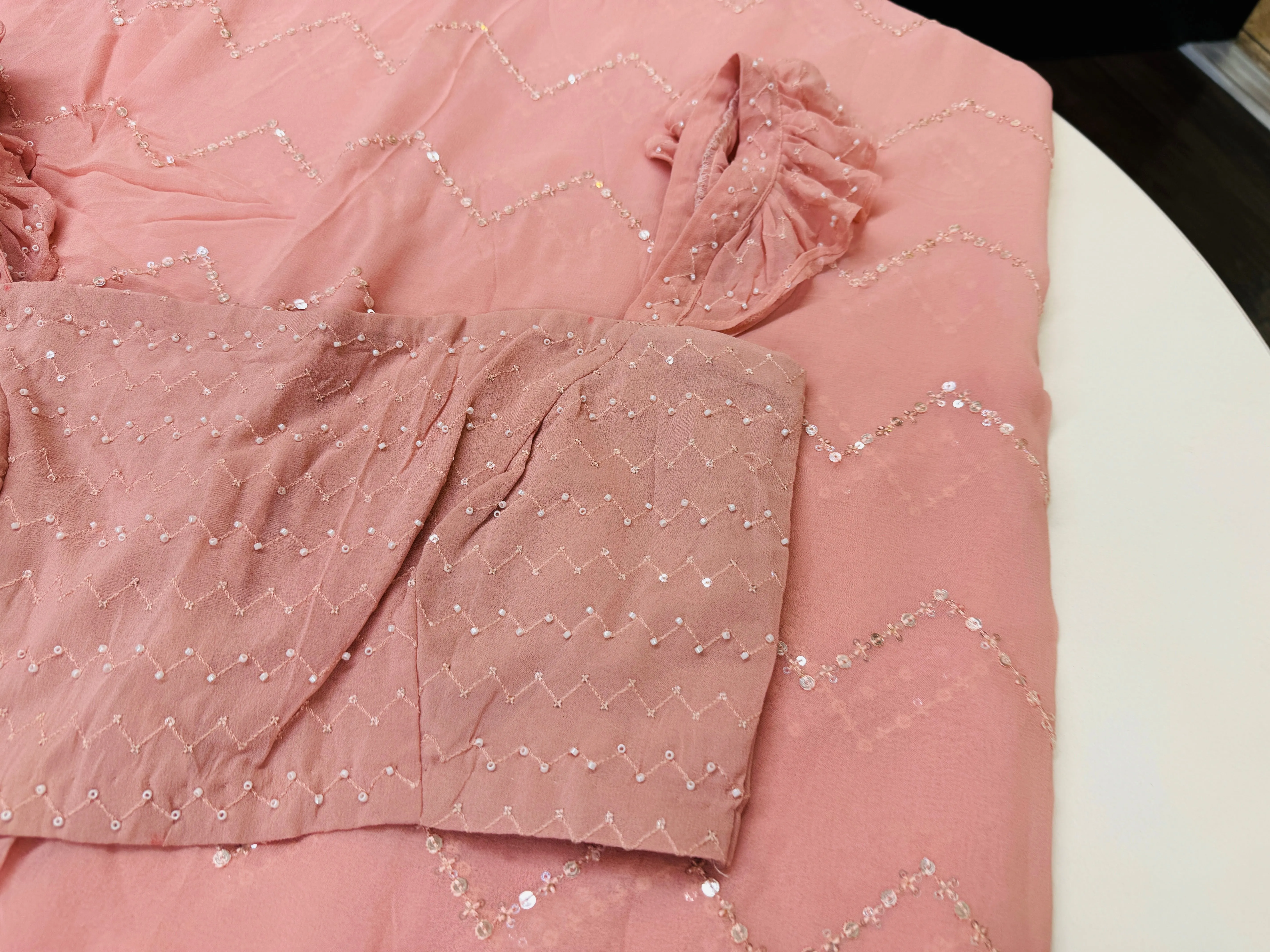 BLUSH PEACH EMBROIDERED GEORGETTE SAREE WITH BLOUSE