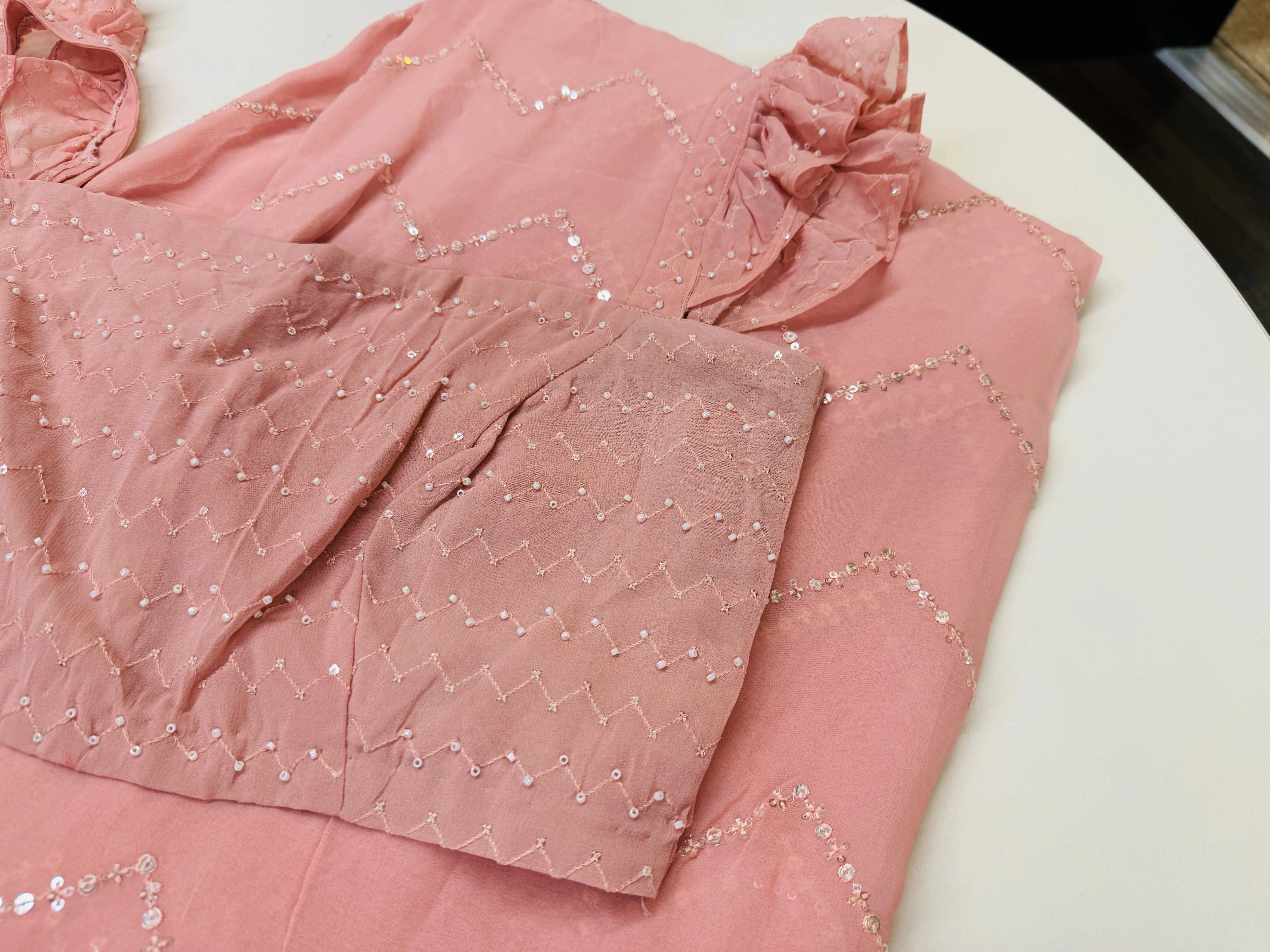 BLUSH PEACH EMBROIDERED GEORGETTE SAREE WITH BLOUSE