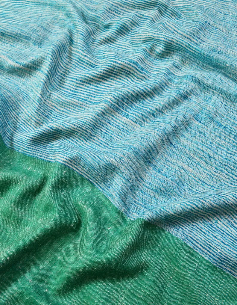 Bottle Green and SkyBlue Striped Pashmina Stole 7279