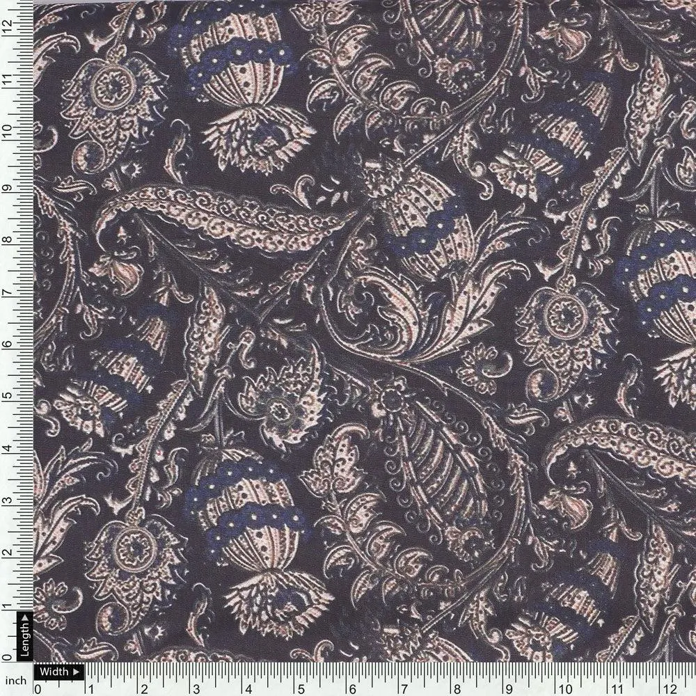 Brown Paisley Seamless Digital Printed Fabric