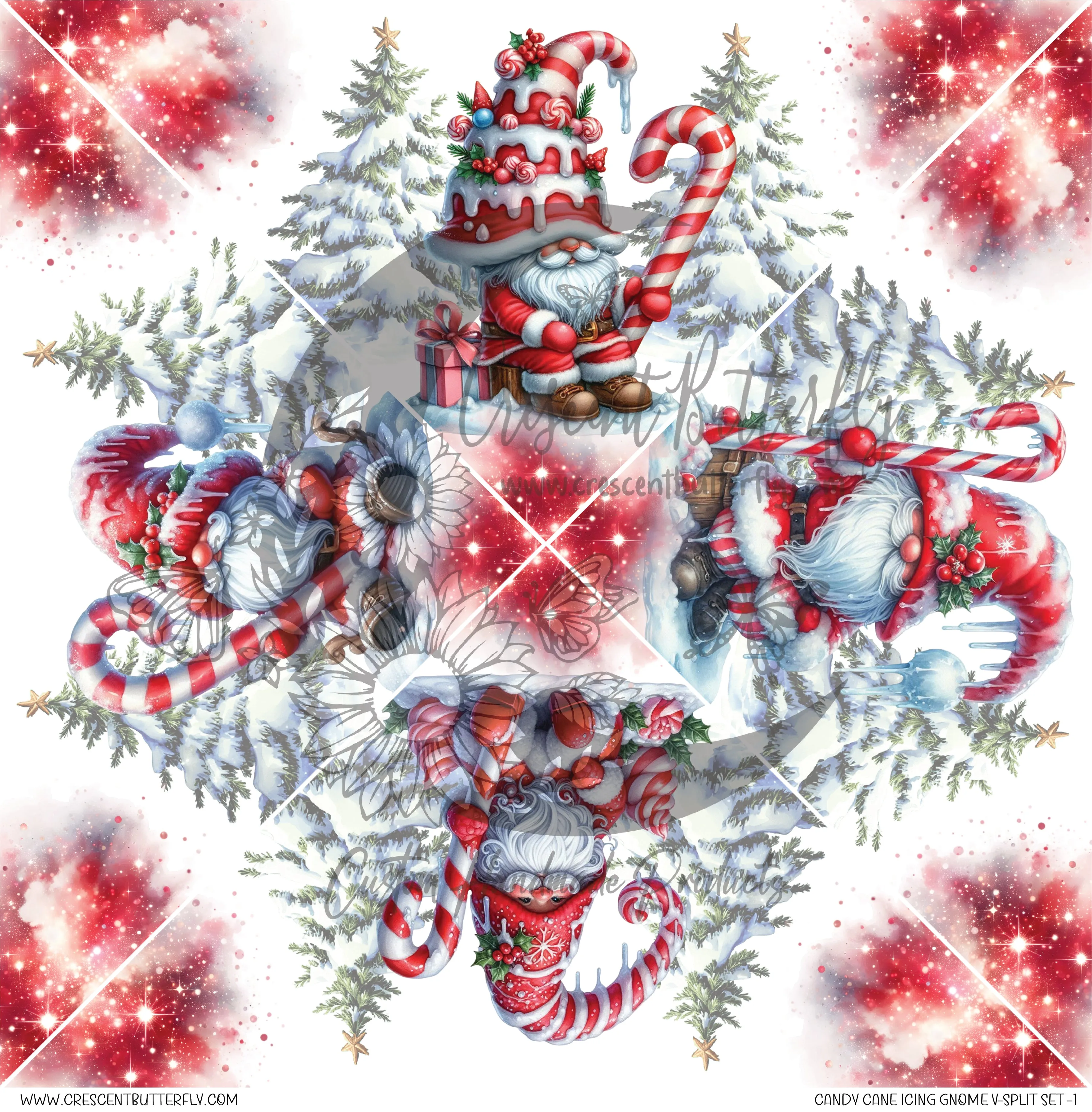 Candy Cane Icing Gnome V-Split Set-1 Printed Vinyl Sheet/Wrap