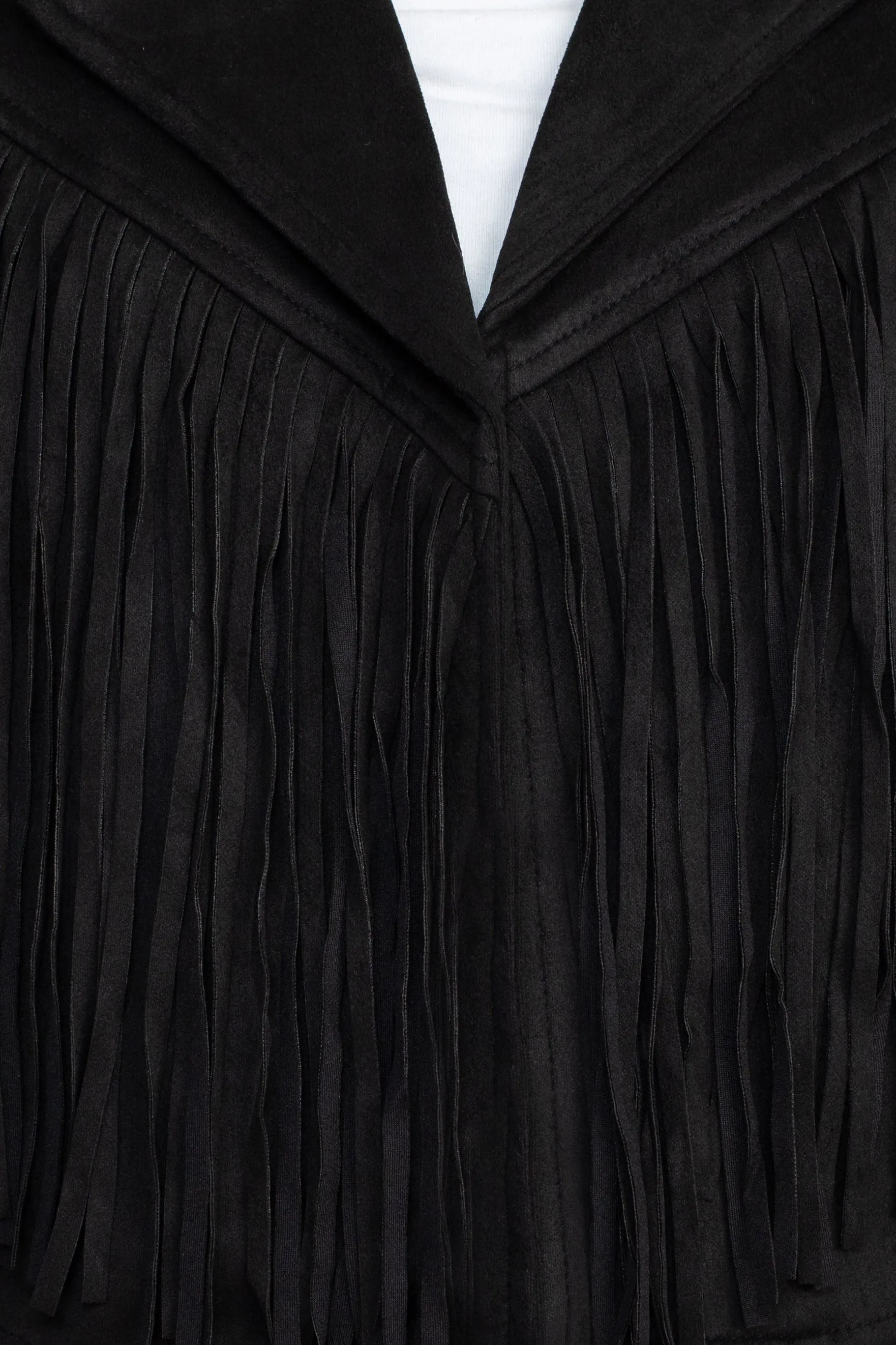 Catherine Malandrino Collared Neck Open Front Fringe Detail Long Sleeve Jacket