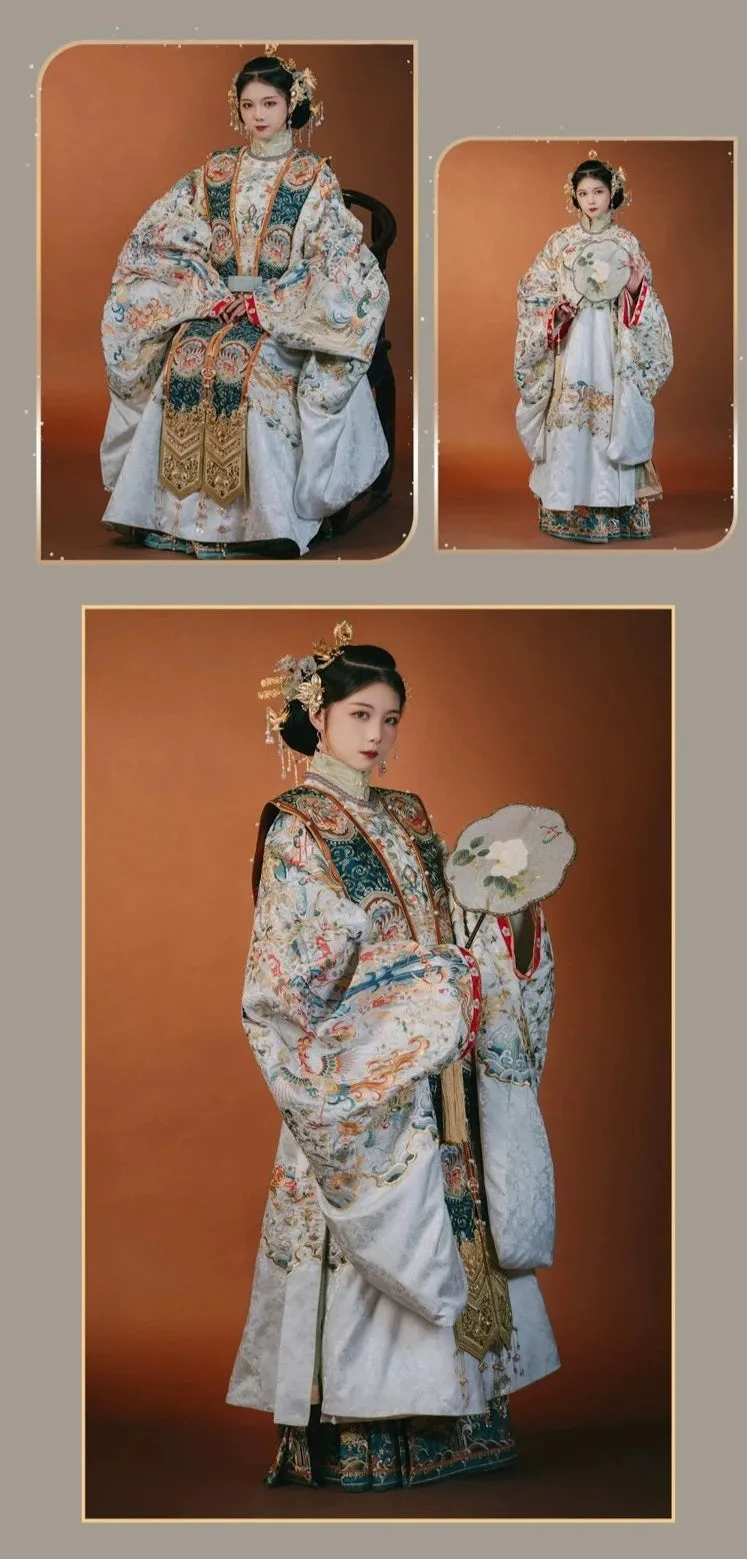 Changning 'Er 长宁贰 White Royal Embroidered Ming Wedding Gown Yuanling Mamian Deposit