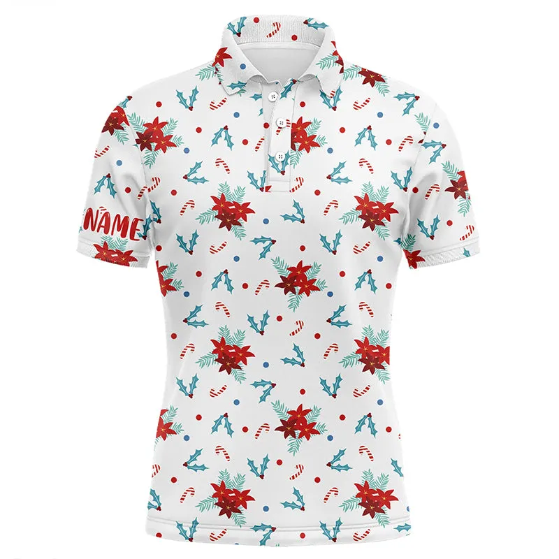 Christmas Flowers Seamless Pattern Mens Golf Polo Shirts Custom Golf Shirts For Men Golf Gifts