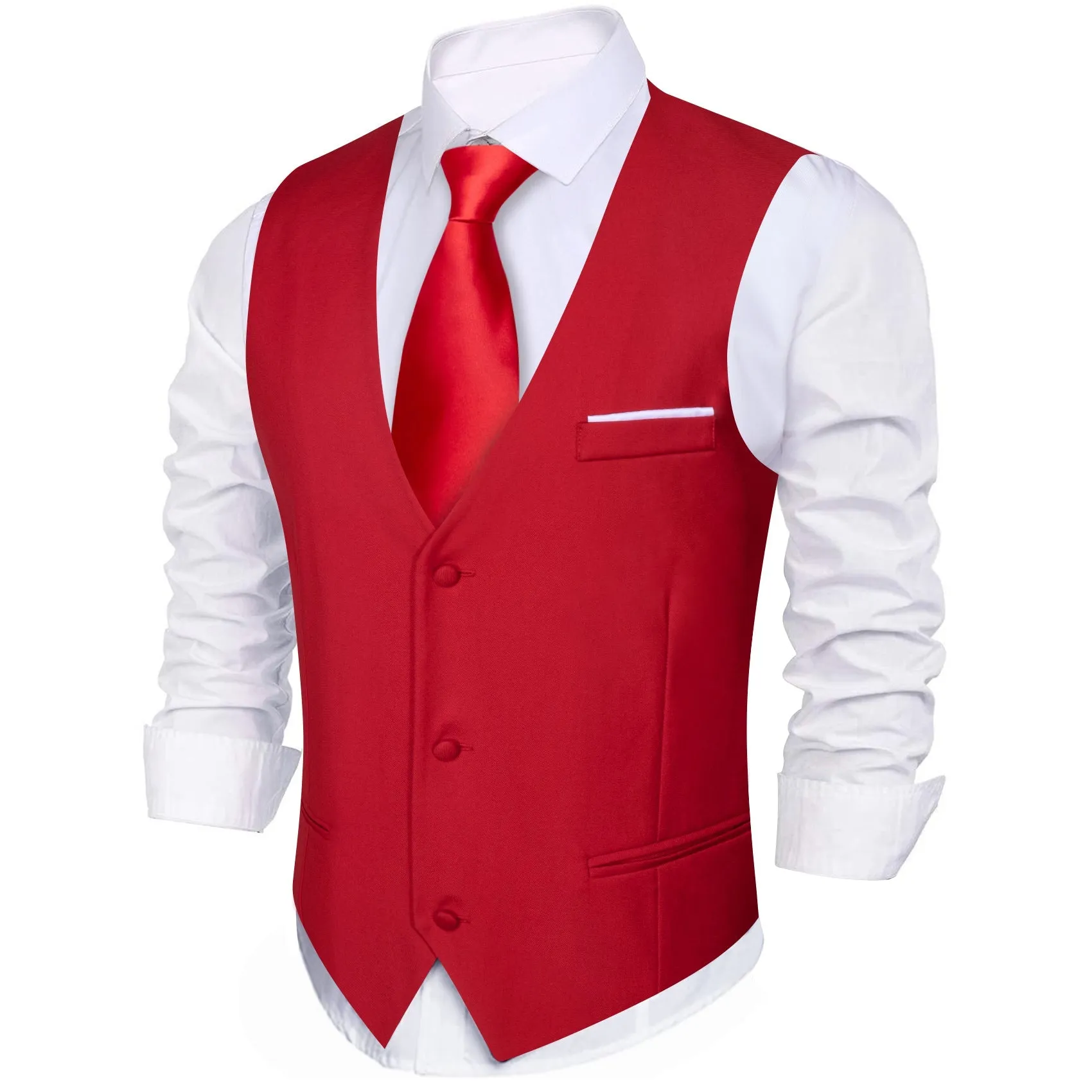 Classic Red Solid Silk Men's V-Neck Business Vest