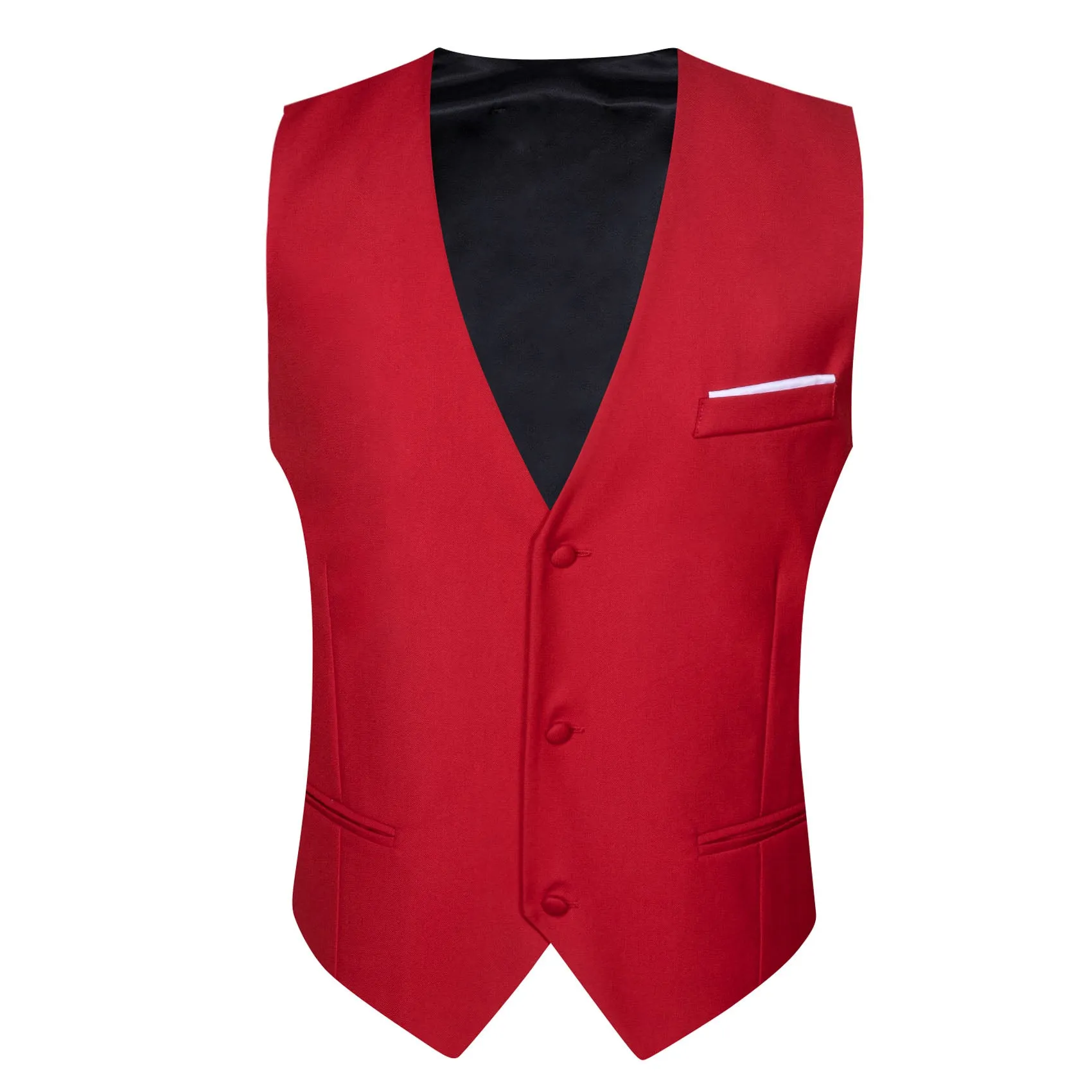 Classic Red Solid Silk Men's V-Neck Business Vest