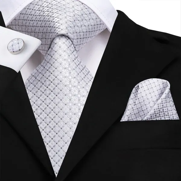 Classy Men Light Silver White Dotted Silk Tie