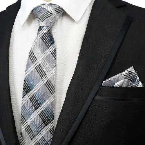 Classy Men White Black Tartan Silk Tie