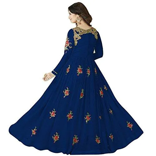 Clothfab Women Georgette Heavy Embroidery Work Pary Wear Anarkali Style Semi-Stitched Salwar Suit Dress Material With Dupatta (Blue-Colour)
