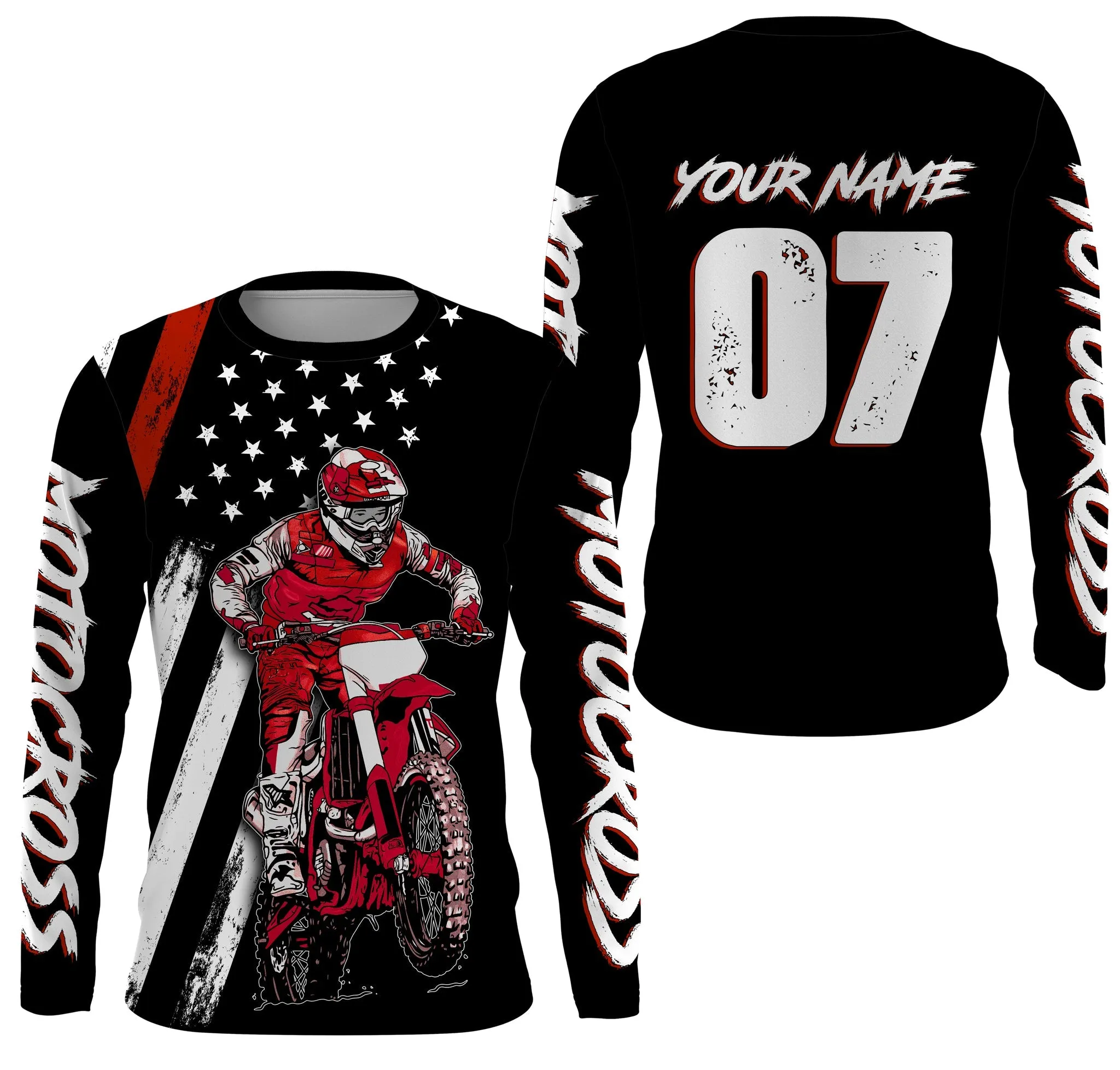Custom Motocross Jersey American Adult Red Dirt Bike Racing Off-Road Motorcycle 3D Long Sleeve Shirt