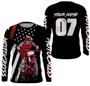Custom Motocross Jersey American Adult Red Dirt Bike Racing Off-Road Motorcycle 3D Long Sleeve Shirt