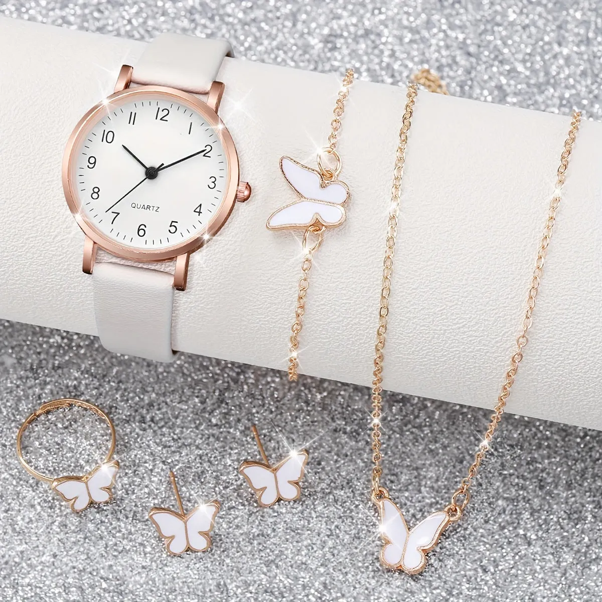 Elegant 6pc Womens Watch  Butterfly Jewelry Set Perfect Gift