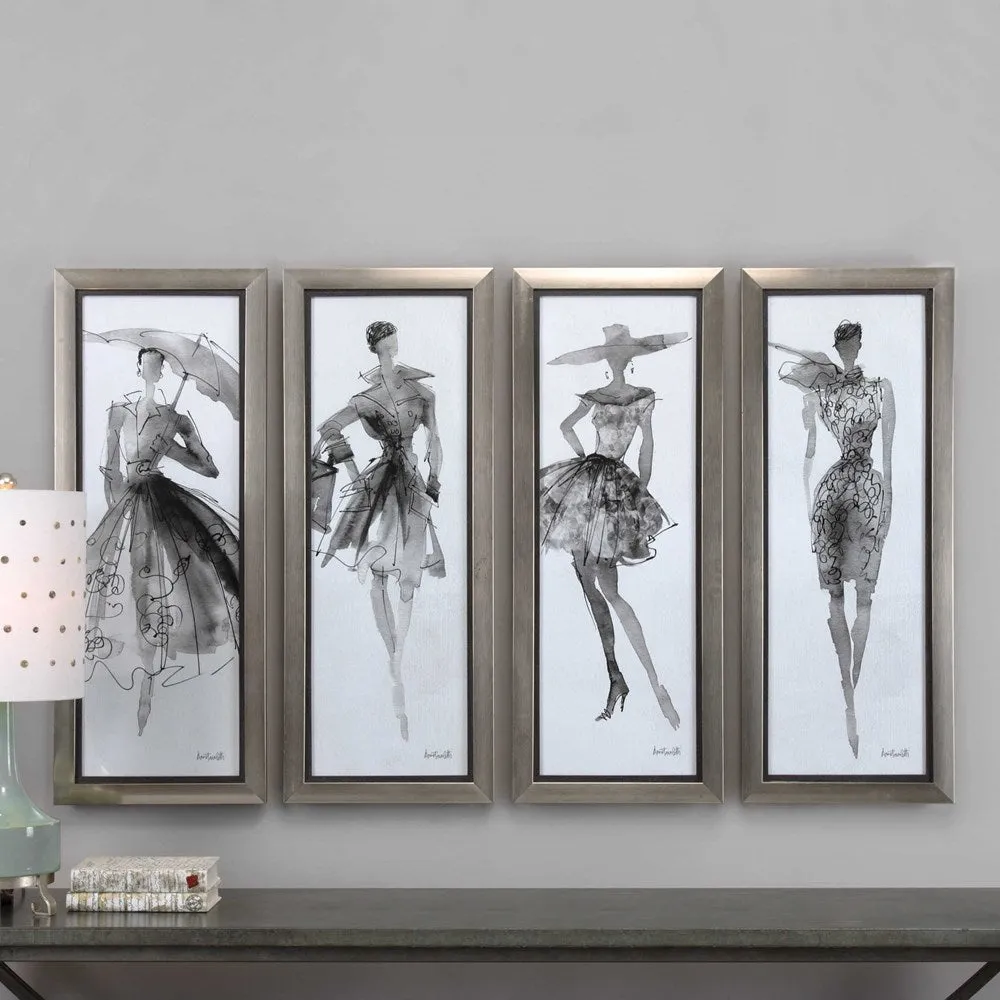 FASHION SKETCHBOOK FRAMED PRINTS, S/4
