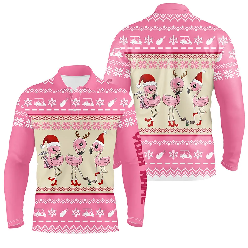 Funny Ugly Christmas Golf Shirts Custom Multicolor Mens Golf Polo Shirt Flamingo Golf Friend Christmas Gifts