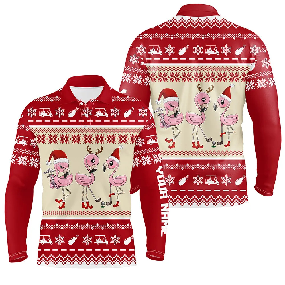 Funny Ugly Christmas Golf Shirts Custom Multicolor Mens Golf Polo Shirt Flamingo Golf Friend Christmas Gifts