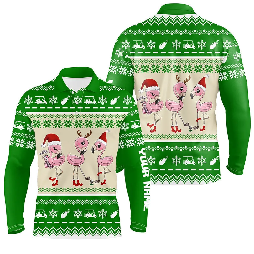 Funny Ugly Christmas Golf Shirts Custom Multicolor Mens Golf Polo Shirt Flamingo Golf Friend Christmas Gifts