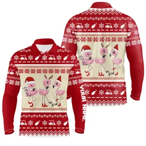 Funny Ugly Christmas Golf Shirts Custom Multicolor Mens Golf Polo Shirt Flamingo Golf Friend Christmas Gifts