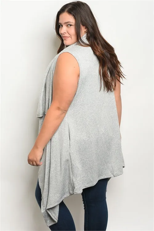 Gray Fleece Lined Plus Size Cardigan Vest