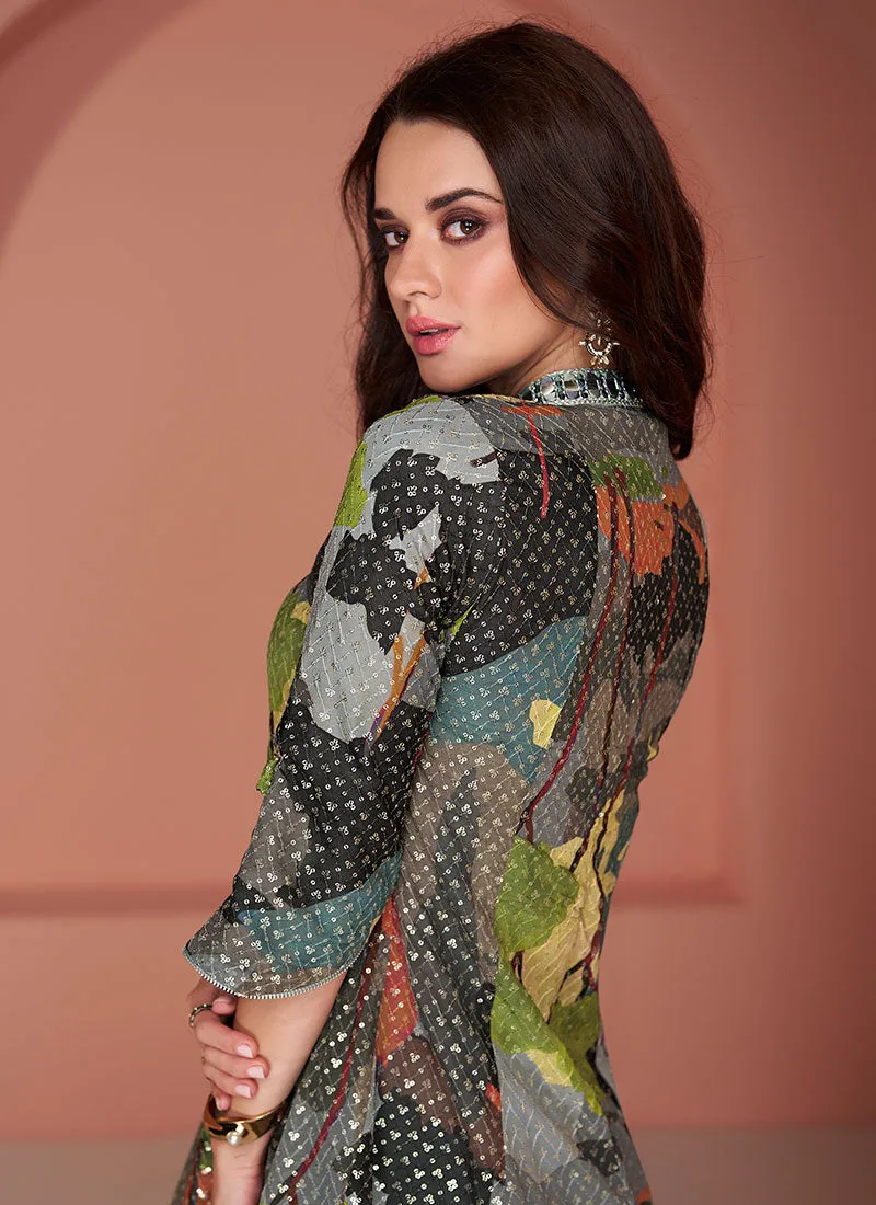 Green Multi Thread And Sequence Embellished Co-Ord Set