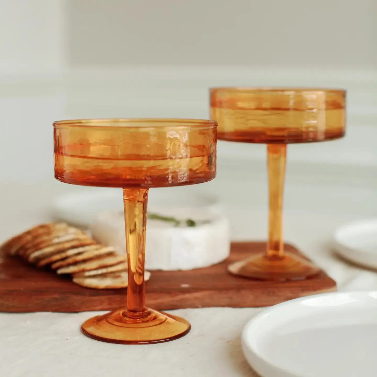 Handblown Hammered Coupe Glass Pair | Multiple Colors