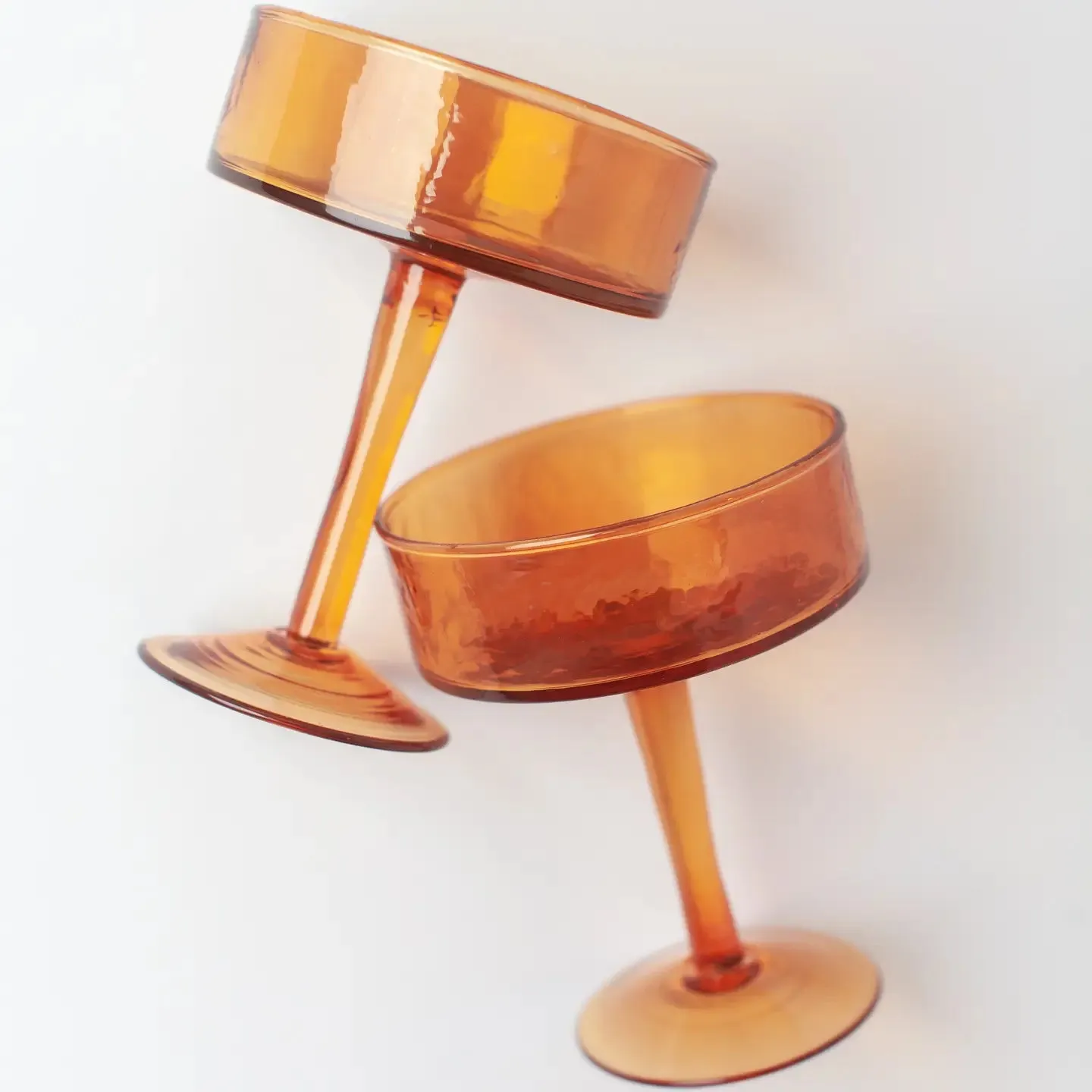 Handblown Hammered Coupe Glass Pair | Multiple Colors